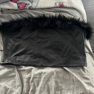 leather tube top with fur